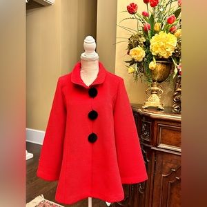 Damee, Inc  red jacket with black velveteen buttons, size L
